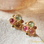 Multicoloured Tourmaline Triple Stone Gold Silver Stud, thumbnail 8 of 10