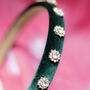 Narrow Velvet Gem Headband In Green, thumbnail 3 of 3