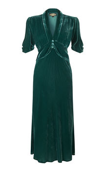 1940s Style Dress In Peacock Silk Velvet, 2 of 3