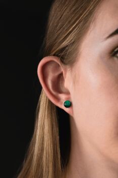 Emerald Green Fused Glass Sterling Silver Stud Earrings, 6 of 12