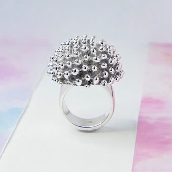 Chunky Sterling Silver Abstract Mushroom Ball Ring, 2 of 10
