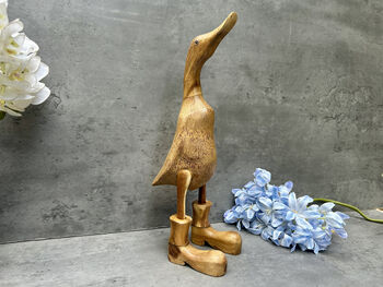 Hand Carved Bamboo Wood Duck Figurine 34cm, 9 of 12