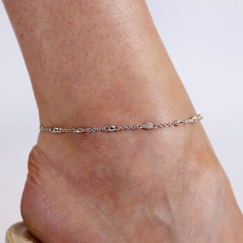 Sterling Silver Skinny Drop Anklet With White Topaz, 2 of 3