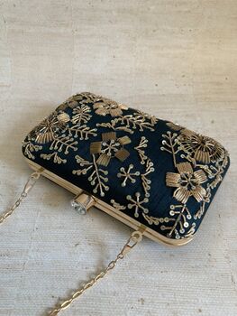 Green Raw Silk Rectangular Clutch Bag, 6 of 9