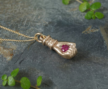 Solid Yellow Gold Or Solid Sterling Silver Hand Pendant With Ruby, 3 of 7