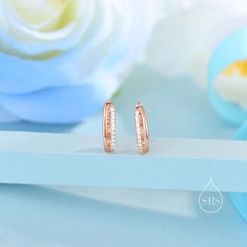 Double Huggie Hoop Cz Earrings In Sterling Silver, 5 of 12