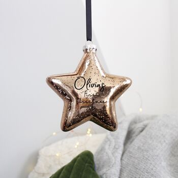 Baby First Christmas Glass Star Bauble Tree Decoration, 8 of 9