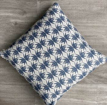 Ocean Blue Paper Leaf Linen Blend Cushion, 2 of 3