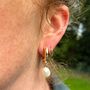 Effie Chunky Plated Gold Hoop Pearl Earrings, thumbnail 2 of 6