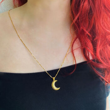 Gold Plated Moon Pendant Necklace With Cz Crystals, 8 of 8