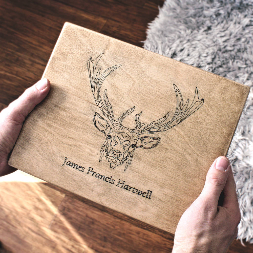 Personalised Wooden Stag Cufflink And Watch Box, 1 of 4