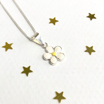 Sterling Silver White Enamel Daisy Necklace, 2 of 5