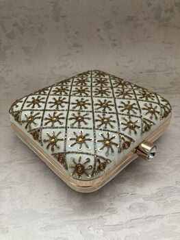Handcrafted Raw Silk Cream Square Clutch, 2 of 6