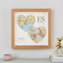 Two Map Hearts Personalised Engagement Print Gift, thumbnail 1 of 7