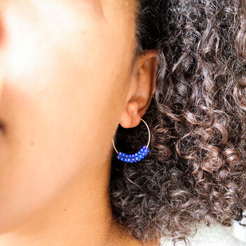 Real Lapis Lazuli Beaded Hoop Earrings, 6 of 6