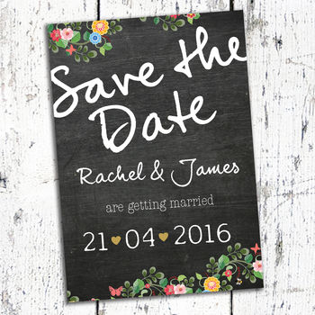 Bespoke Floral Chalkboard Wedding Invitation With Photo, 5 of 6