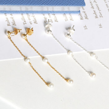18 K Gold Vermeil Suspended Pearl Chain Earrings, 4 of 6