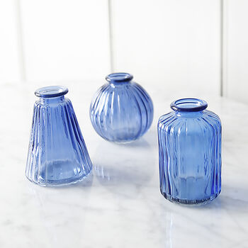 Blue Glass Bud Vases Set Of Three, 3 of 3