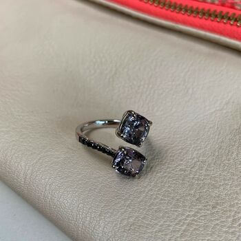 White Gold, Spinel And Black Diamond Crossover Ring, 6 of 10