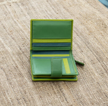 Personalised Lime And Green Small Leather Purse Wallet, 7 of 12