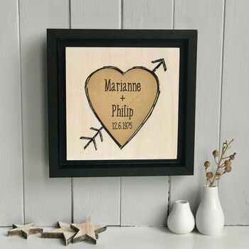 Gold / Silver Heart With Names And Date Printed On Wood, 7 of 9