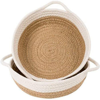 Pack Of Two Small Woven Cotton Rope Baskets Jute, 2 of 4
