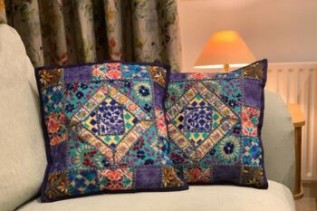 Handmade Indian Patchwork Cushion Cover Blue, 2 of 7