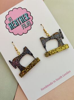 Sewing Machine Glitter Earrings / Sewing Lover Gift / Craft Inspired Jewellery / Fun Statement Accessories, 4 of 5