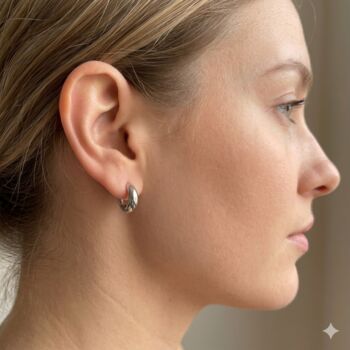 Silver Stainless Steel Huggie Hoop Earrings, 4 of 7