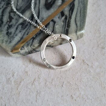 Hammered Silver Family Circle Birthstone Necklace, 6 of 9
