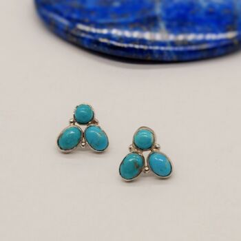 Turquoise Silver Stud Earrings Set: December Birthstone, 3 of 4