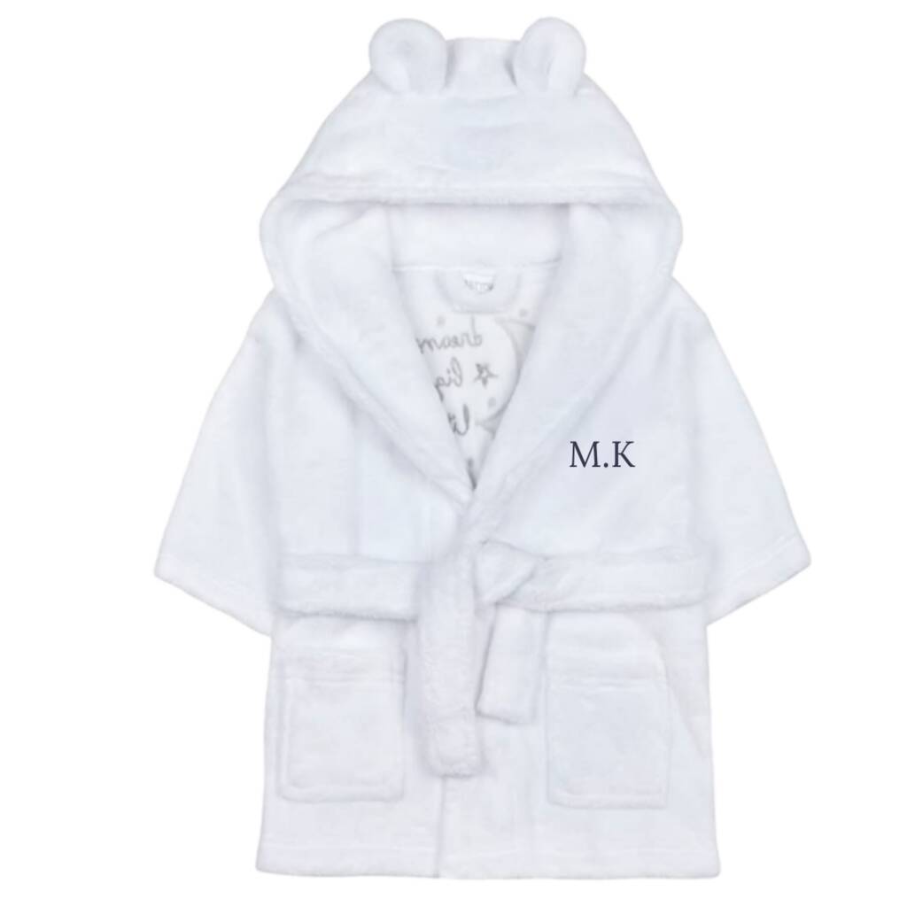 Personalised Unisex Baby Hooded Bath Robe By Mimi & Thomas® cashmere