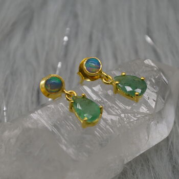 Opal Emerald Earrings: Gold, Silver, May Birthstone, 4 of 8