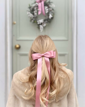 Maxi Satin Hair Bow Barrette In Rose Pink, 5 of 7