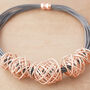 Grey Leather Rope Necklace With Rose Wire Mesh Detail, thumbnail 3 of 3