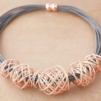 Grey Leather Rope Necklace With Rose Wire Mesh Detail, 3 of 3