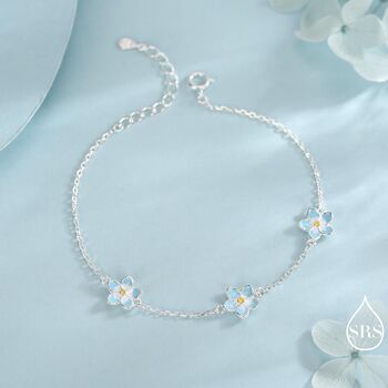 Enamel Forget Me Not Flower Trio Bracelet In Sterling Silver, 5 of 12