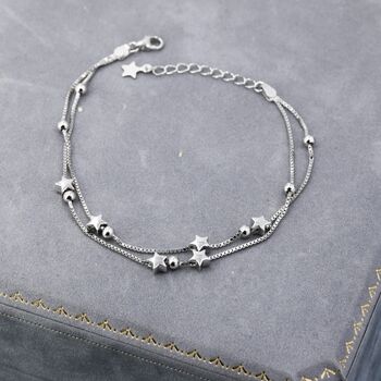 Sterling Silver Little Twinkle Stars Charm Anklet, 4 of 10