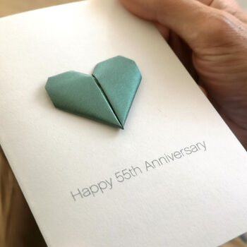 Personalised 55th Emerald Anniversary Origami Heart Card, 3 of 6