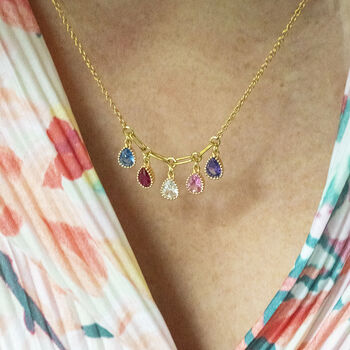 Family Birthstone Necklace With Teardrop Crystals, 5 of 10