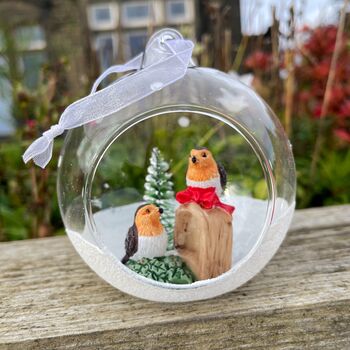 Christmas Blown Glass Bauble With Robin Pair, 4 of 5