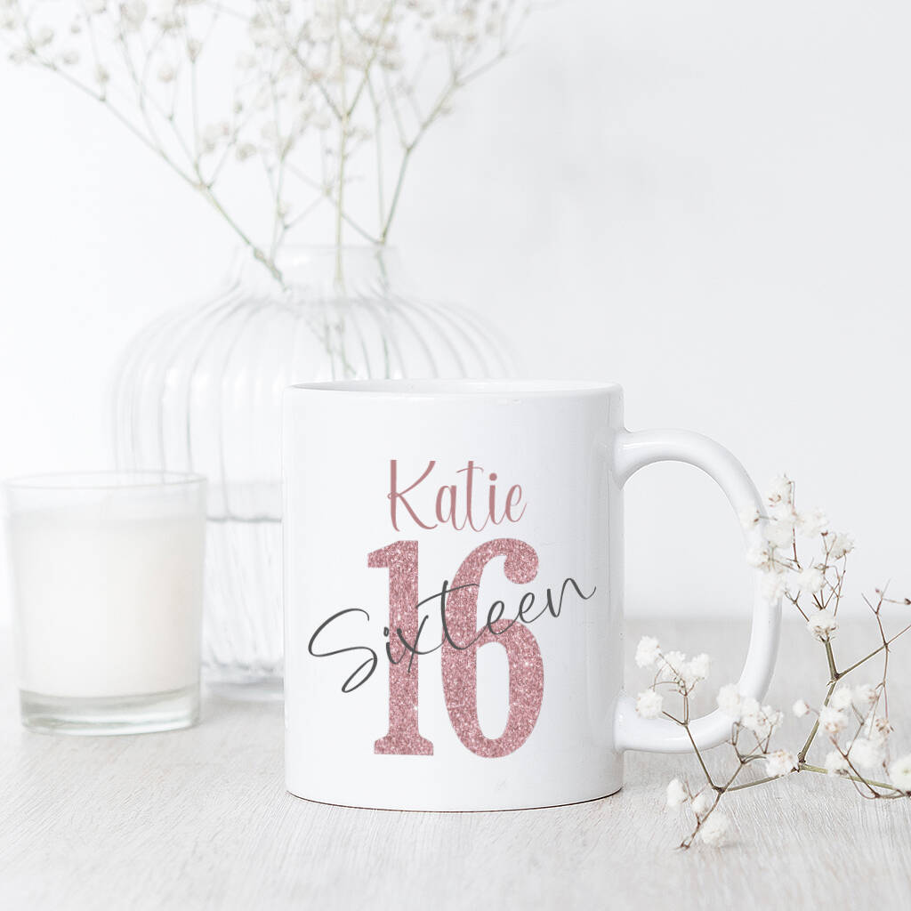 Personalised 16th Glitter Birthday Mug By Andrea Fays 4983