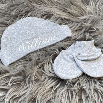 Embroidered Newborn Hat And Booties Gift Set, 4 of 6