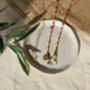 Dainty Red And Gold Fine Glasses Chain Adorned With Brass Hexagons, thumbnail 3 of 6