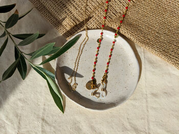 Dainty Red And Gold Fine Glasses Chain Adorned With Brass Hexagons, 3 of 6