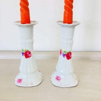 Pair Of Vintage Porcelain Floral Candlesticks ~ 30, 2 of 6