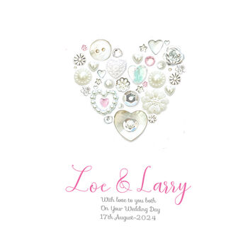 Personalised Button Heart Wedding Card, 3 of 4