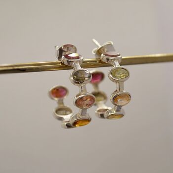 Pink Green Tourmaline Silver Hoop Earrings, 11 of 12
