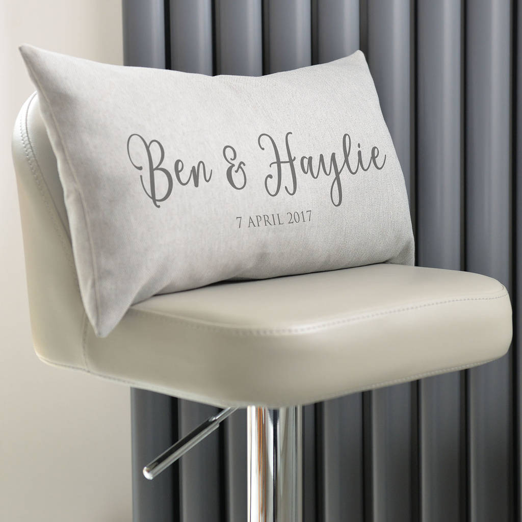 Personalised Couple's Names And Date Cushion By A Type Of Design