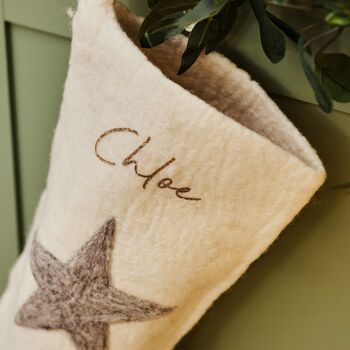 Personalised Ivory Gold Script Felt Star Stocking, 3 of 4